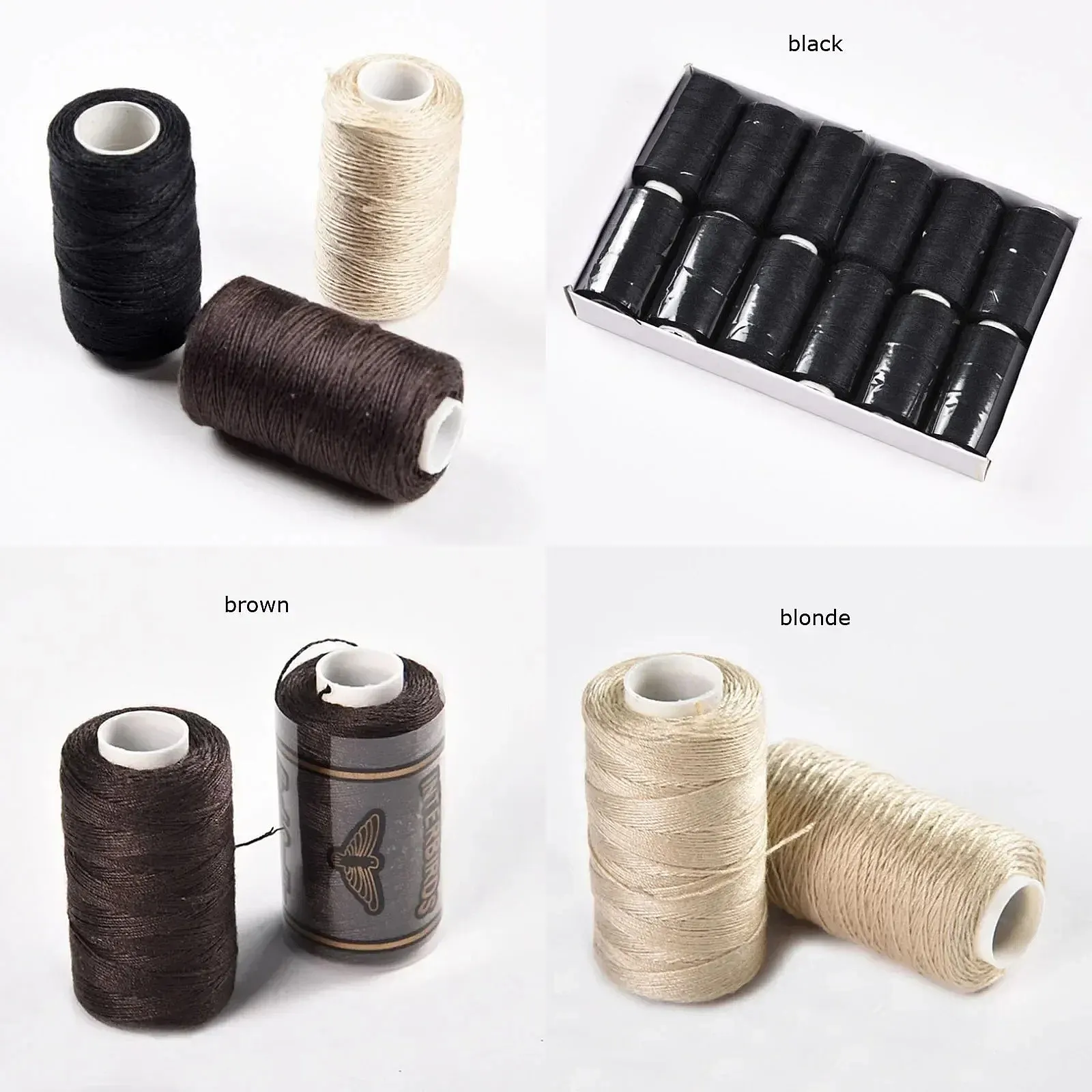12 Rolls Hair Weaving Cotton Thread with 5 Curved Needles for Hair Weft Clips