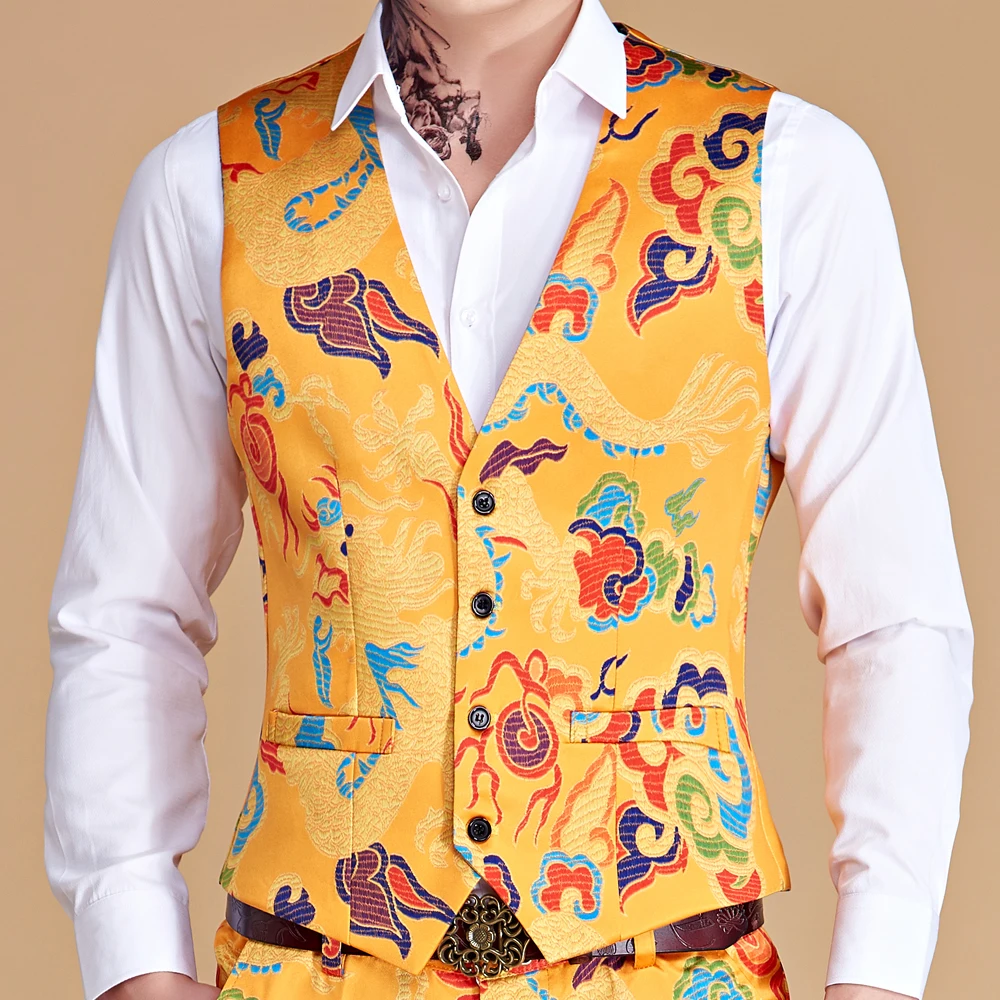 Men\'s Leopard Multicolor Printed Suit Vest Men New Slim Fit Sleeveless Vest Waistcoat Mens Formal Business Wedding Dress Vests