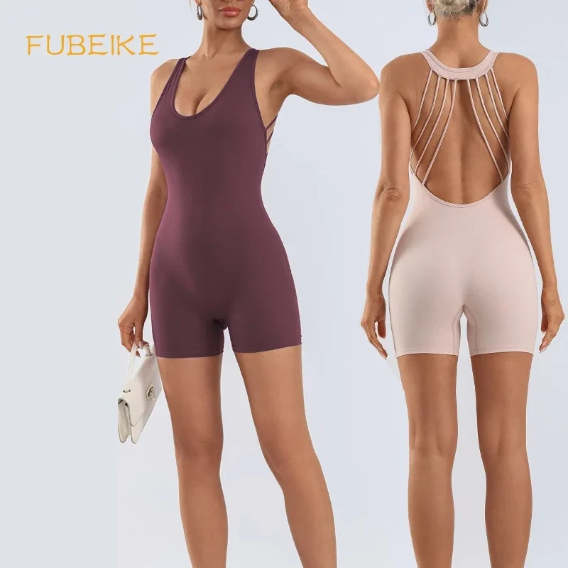 Women's Jumpsuit With Chest Pads Beauty Back Breathable Cross Back Quick-drying Sports Fitness One Piece Shorts Clothing