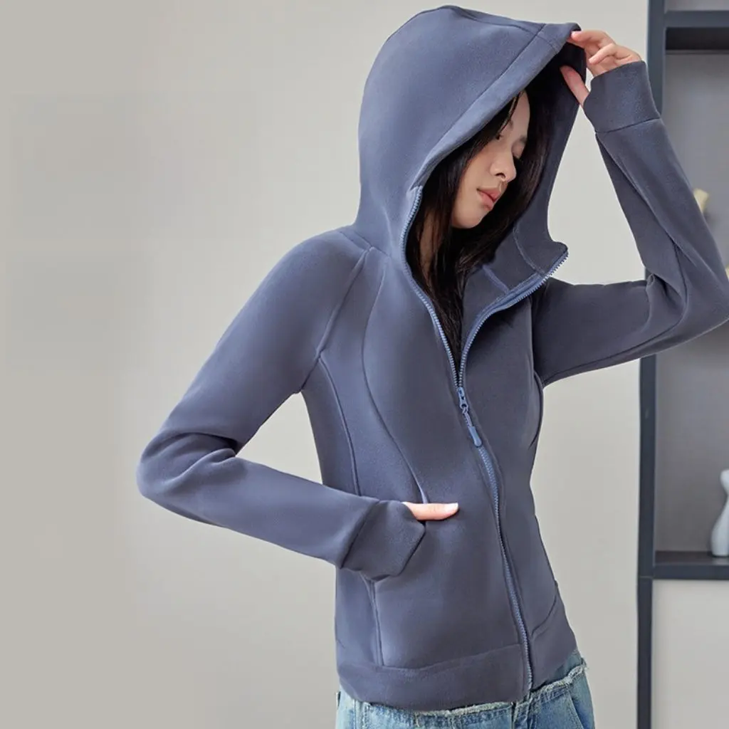 

Women's Slim Fit Hooded Velvet Sweatshirt Windproof Double-Sided Ollie Jacket Cardigan New Big Brand Style