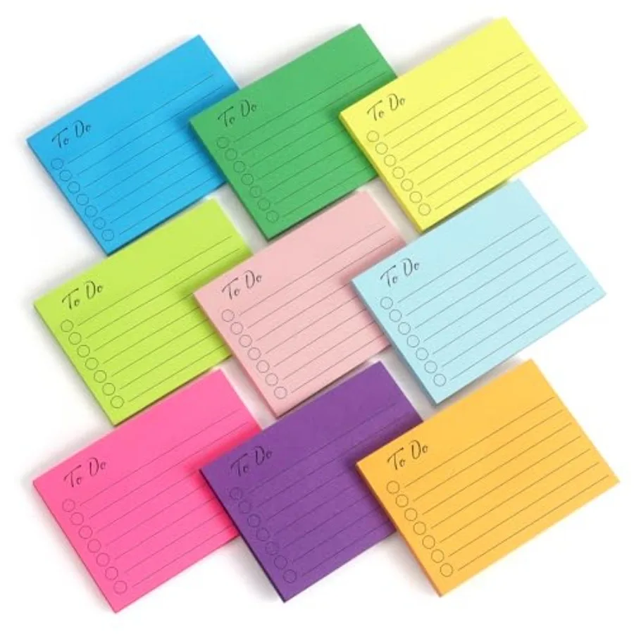 

9 Pads to Do Lined Sticky Notes, 9 Bright Multi Colors Self-Stick Note Pads, 3x4 Inch with Line Adhesive Memo Sticky Notes Note