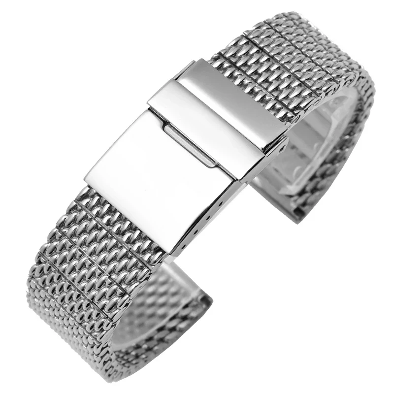 316L Solid stainless steel watchband for Breitling Wristband folding buckle 22mm 24mm Men\'s Watch strap silver mesh Bracelet