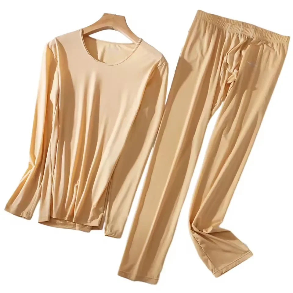 Underwear Set Men's Long Johns Thin 2Pcs Suit Ice Silk Long Sleeve Top Bottom Sleepwear Underwear Clothing Set