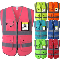 Camicia da lavoro ad alta visibilità gilet di sicurezza rosa per donna gilet ad alta visibilità con gilet di sicurezza a righe riflettenti con tasche e cerniera