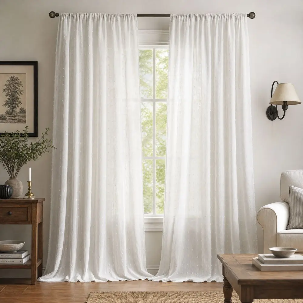 1 Piece, Bohemian Retro Style Gauze Light-Filtering Curtains, Available in Multiple Colors: White / Orange-Yellow / Yellow-Green / Pink / Black-Gray, Rod-Top Installation, Polyester Material, Washable, Naturally Drapin
