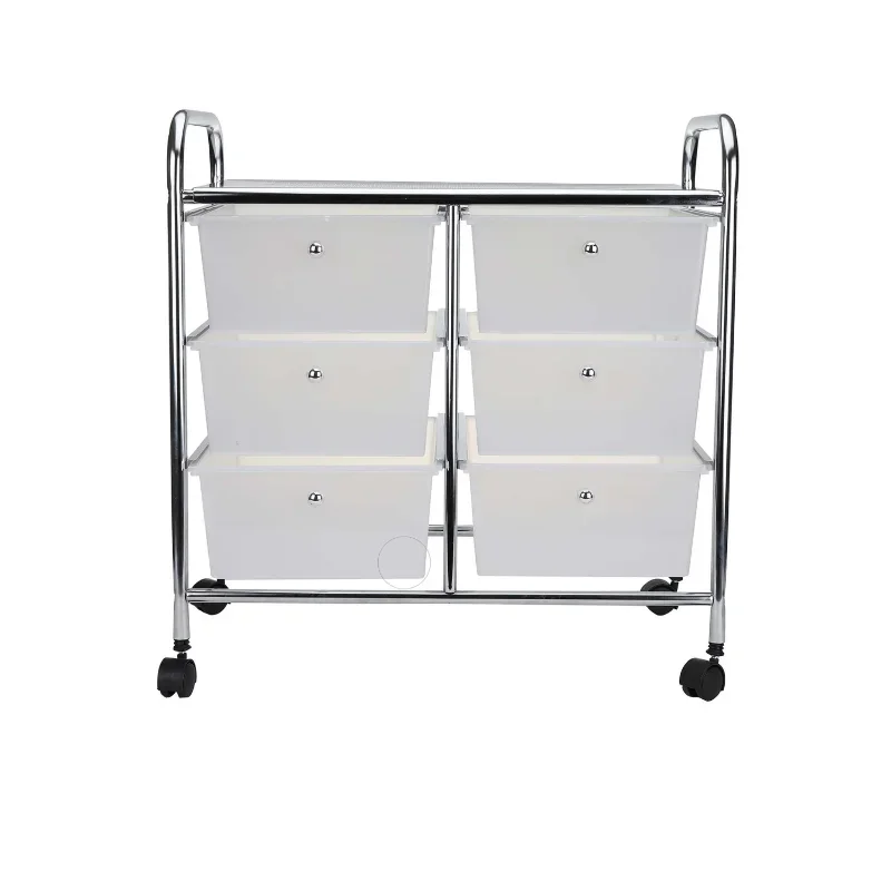 Mind Reader Storage Drawer Rolling Utility Cart, 6 Drawer Organizer, All Purpose, White / Silver