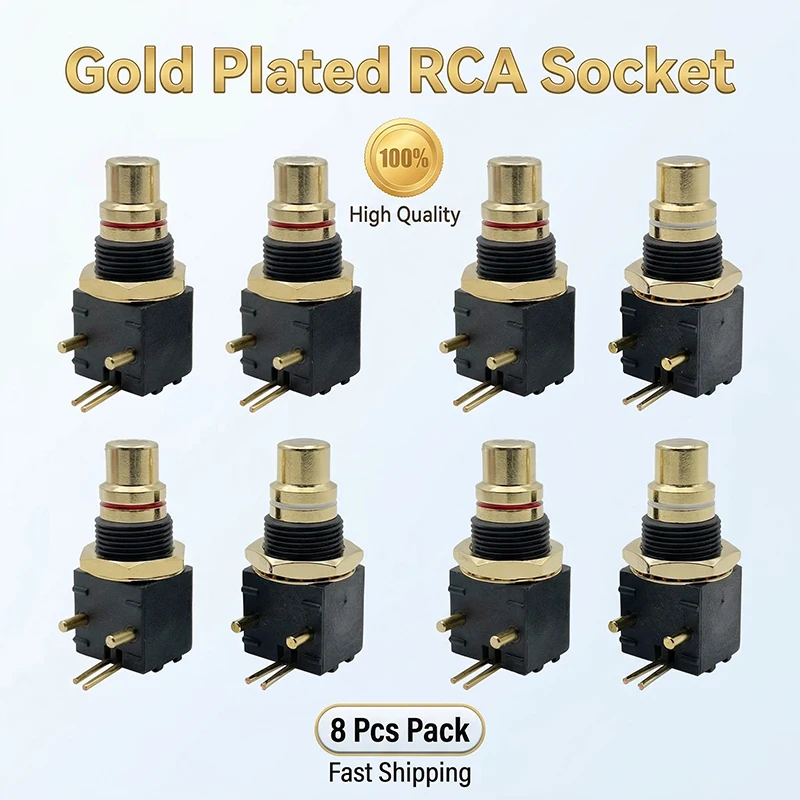 8PCS RCA Connector Brass  DAC Decoder Female Socket PCB Panel Mount Soldering Iron Adapter