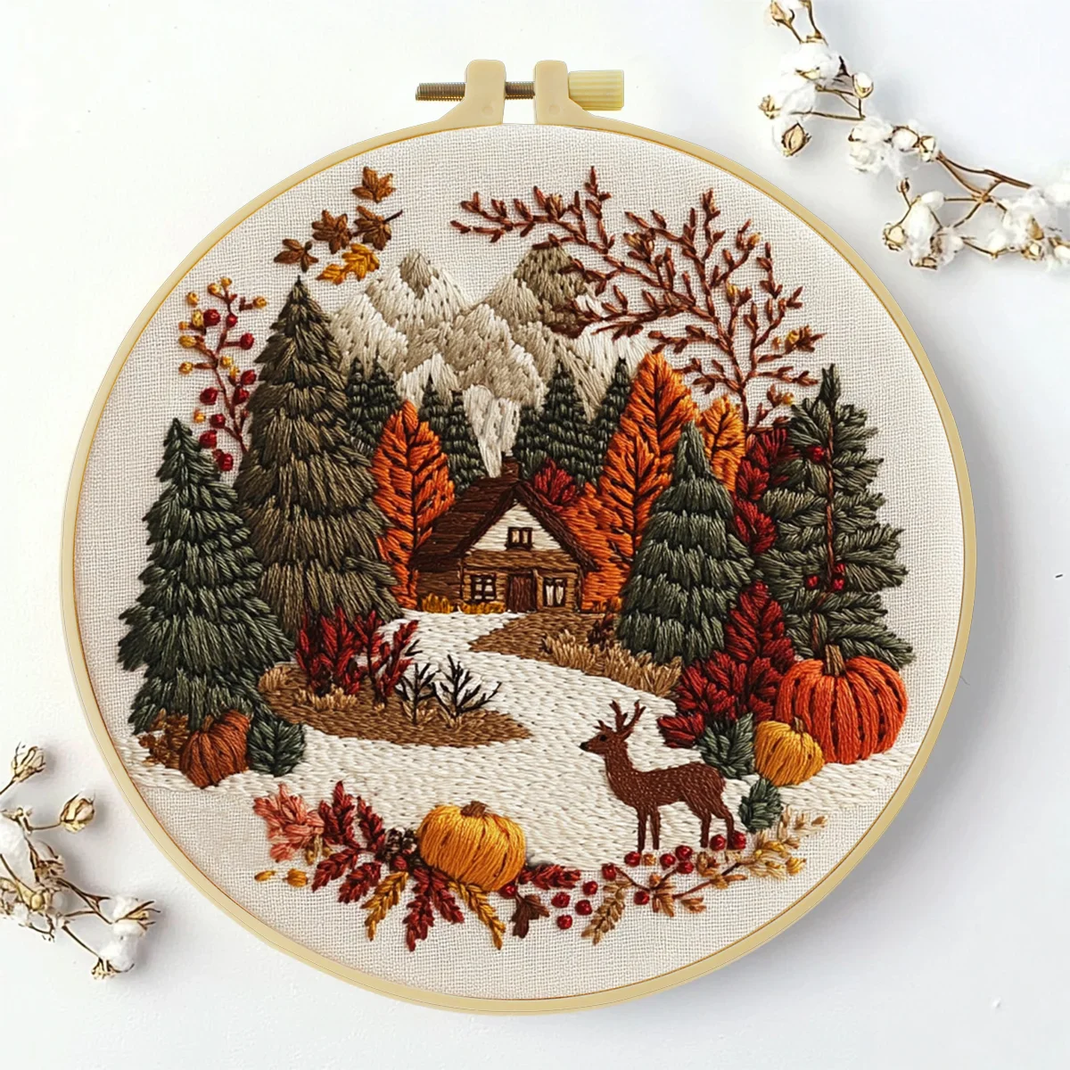1 Stück 20X20CM/15X15CM 7,87/6,3 Zoll Wald-Stickerei-Starter-Kit DIY-Kit DIY-Stickerei-Set für Anfänger – Detail 2
