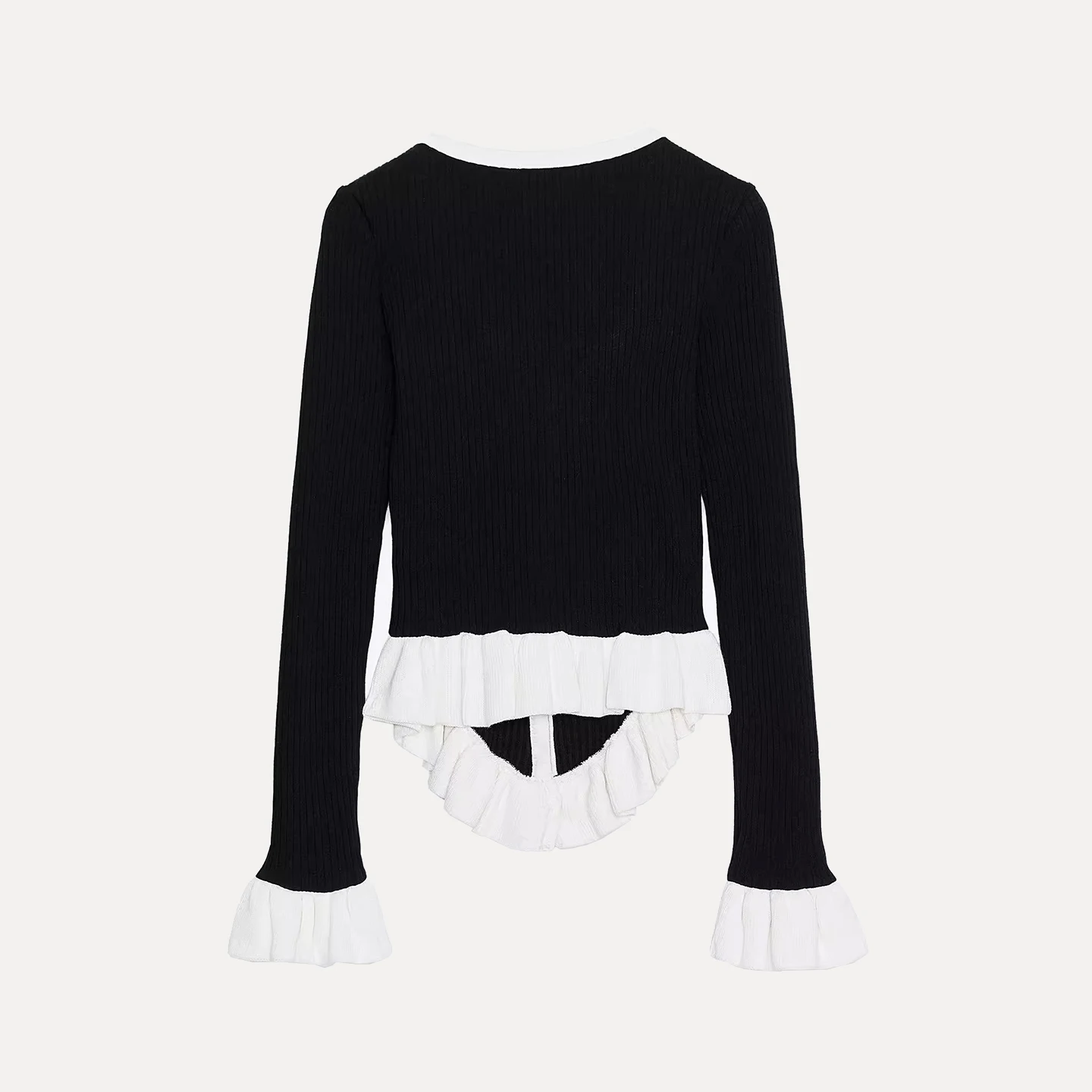 سترة نسائية محبوكة بألوان متباينة وتصميم متداخل للزينة، بأكمام طويلة وأزرار، بأسلوب كاجوال جديد لفصل الخريف