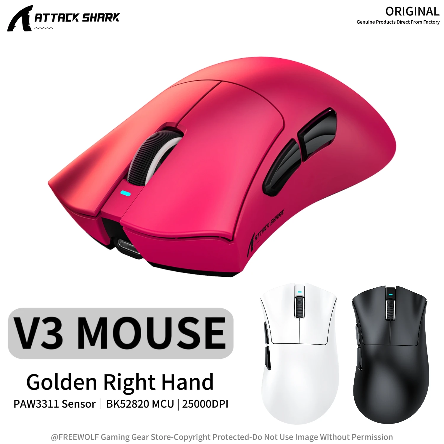 

Беспроводная мышь Attack Shark V3, частота опроса 1K Гц, сенсор PAW3311, 25000 DPI, микроконтроллер BK52820, эргономичный дизайн, легкая (65 г)