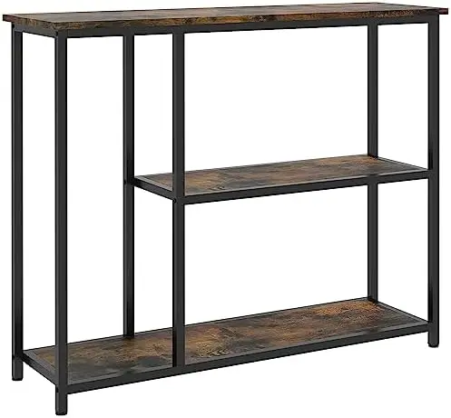 

39" Console Table, Modern Sofa Table with 2 Shelves, Steel Frame, Narrow Entryway Table for Hallway, Brown Small tables