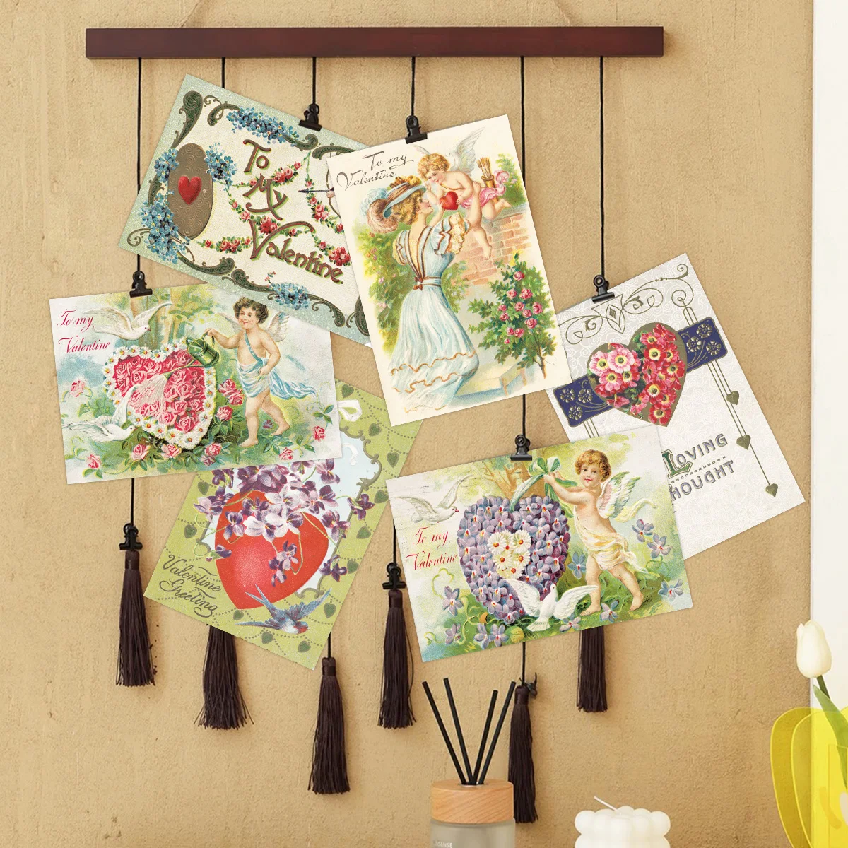 12pcs 빈티지 천사 발렌타인 데이 엽서, 연인을위한 낭만적 인 수제 인사말 카드, 커플, 친구, 선물 장식 액세서리