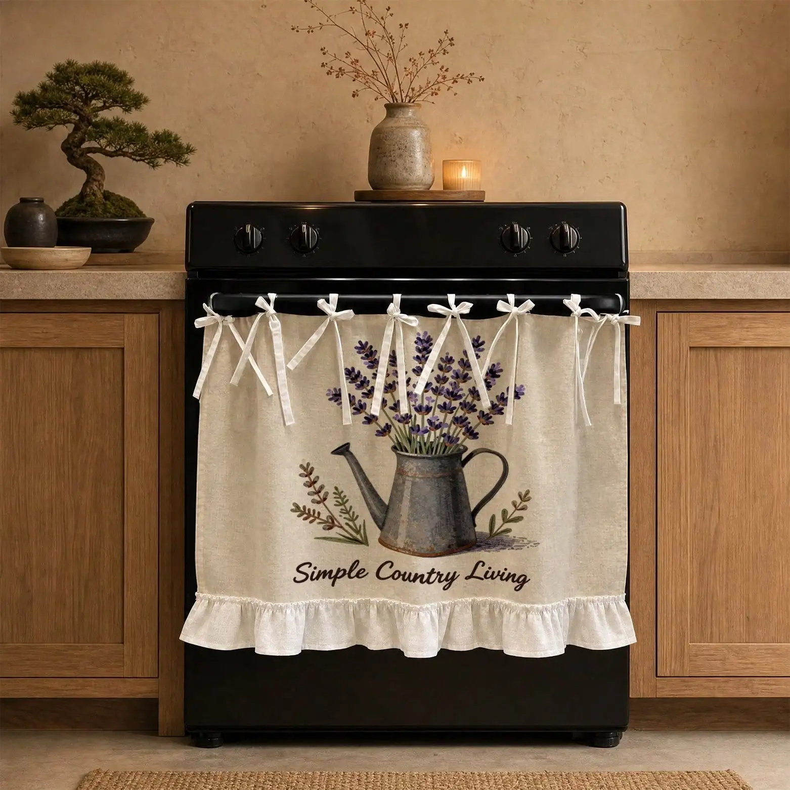 Kitchen Apron Bow Ruffle Oven Cover, Multifunctional Stove Cabinet Appliance Decorative Protective Cover, Daily Kitchen Linen Decor, Oven Cover