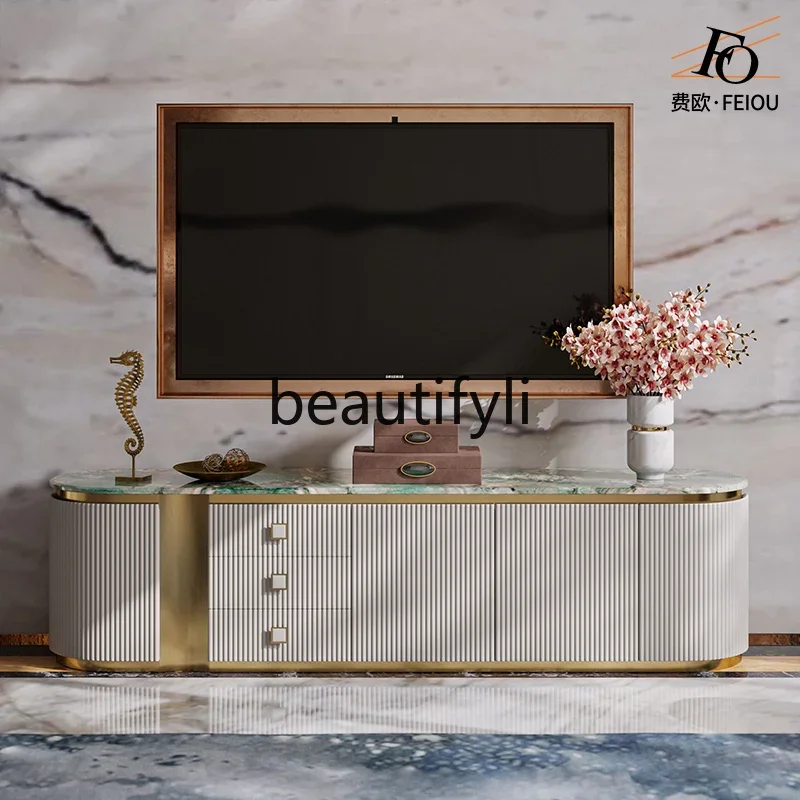 

G Light luxury TV cabinet large apartment marble living room post-modern Italian floor cabinet coffee table combination