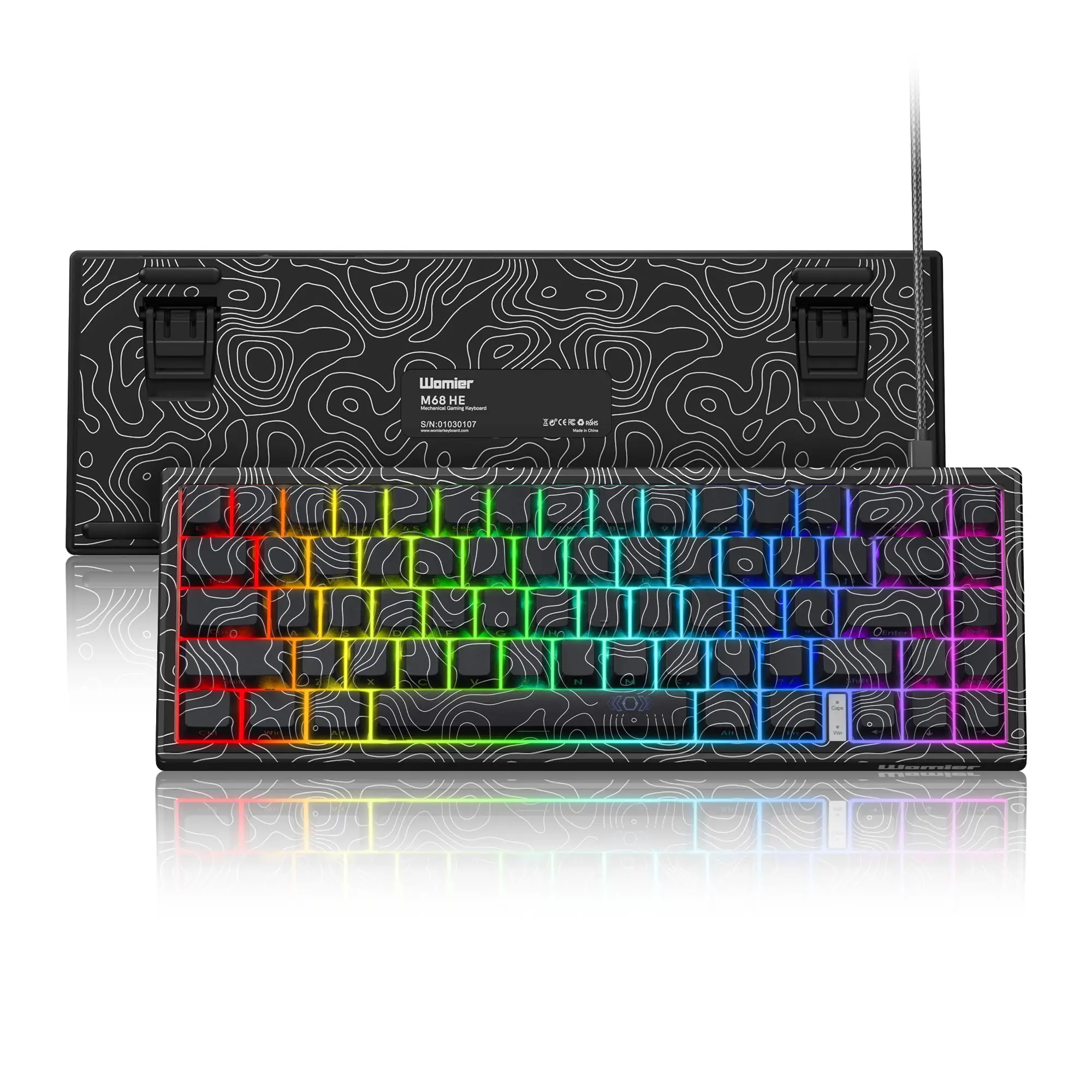 Womier M68 HE 65% Black Rapid Trigger Gaming Mechanical Keyboard Topographic RGB Wired Gasket Mounted Keyboard Magnetic Switch