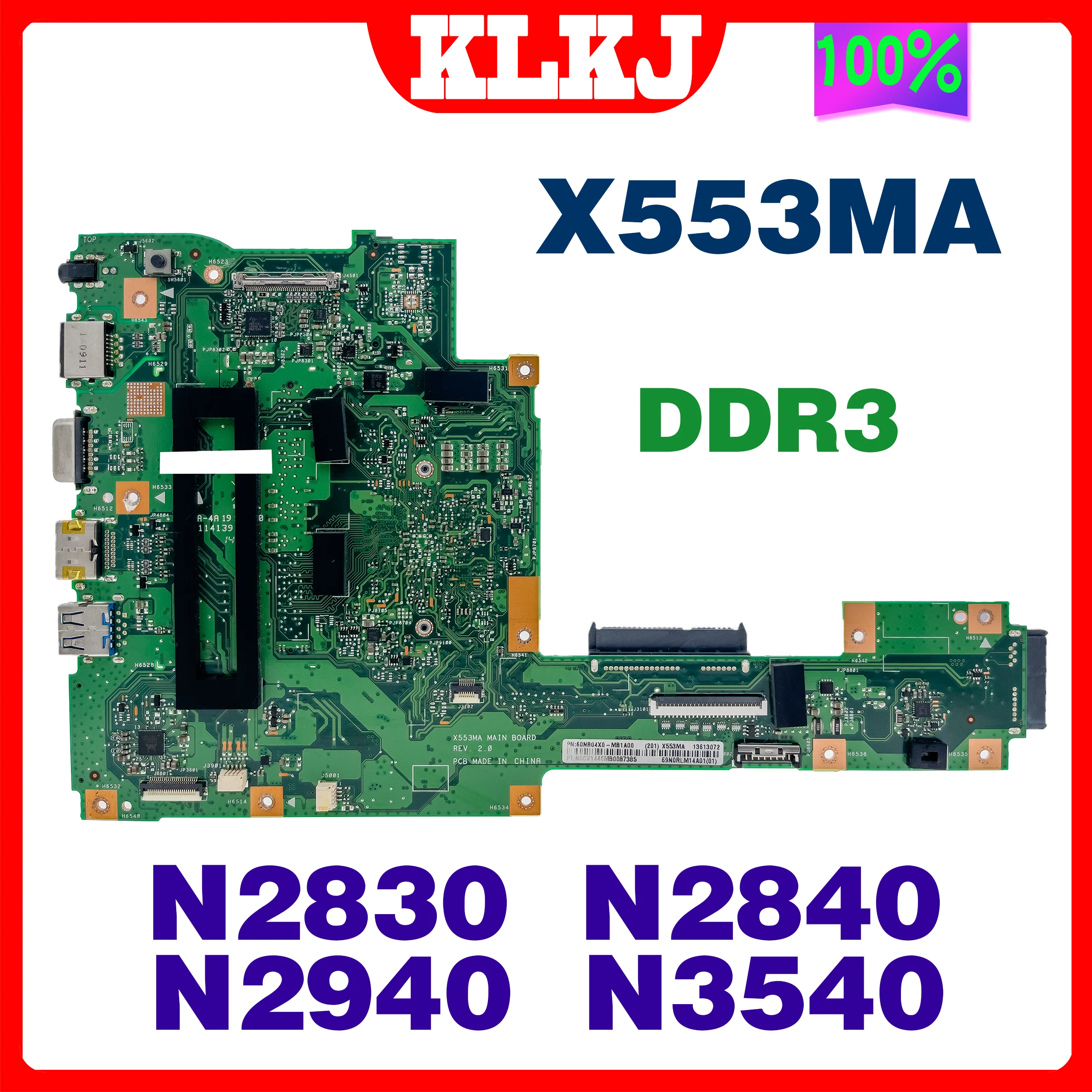 Motherboard Laptop Dinzi X553MA N3530 N3540 N2830 N2840 untuk ASUS X503M X553M F553M X553MA X553M Notebook Mainboard 100% Bekerja