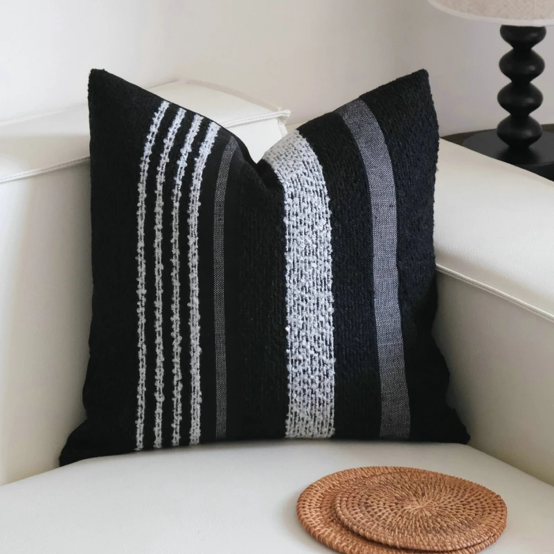 

Black and White Striped Knitted Jacquard Cushion Cover Modern Wabi Sabi Pillow Covers Decorative Simple and Luxurious Home Decor