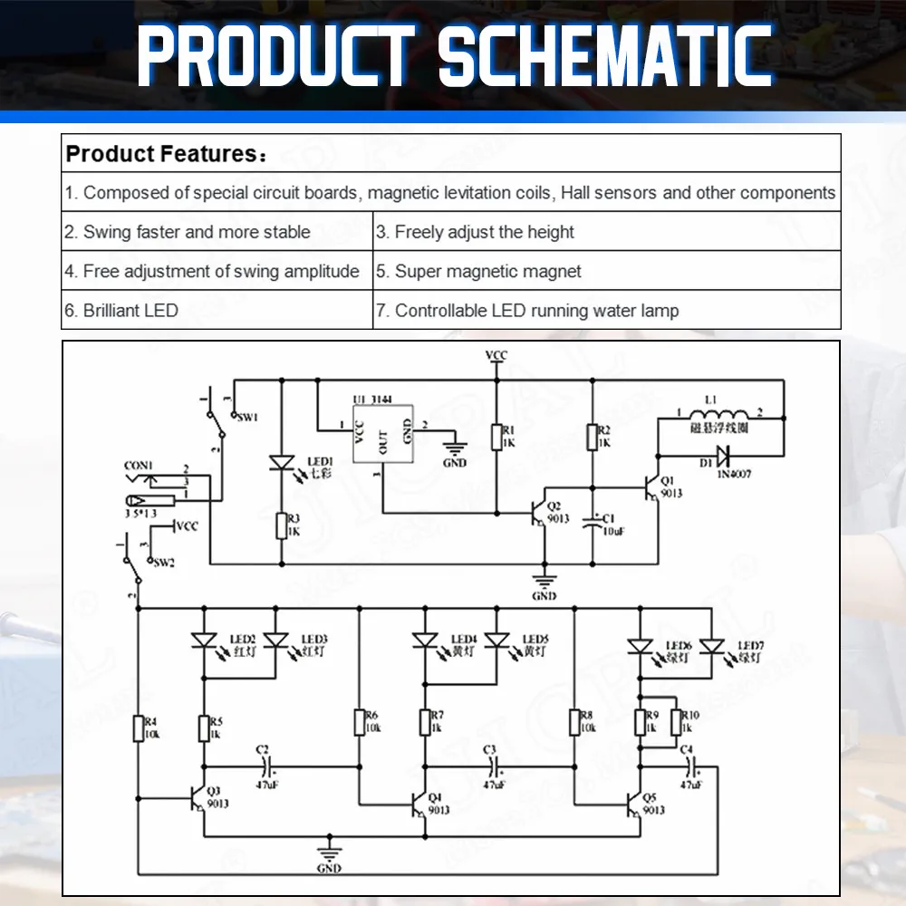 DIY huśtawka liściowa lewitacja magnetyczna zestaw elektroniczny z diodą przepływową LED praktyka naukowa spawanie zasilacz 5V zestaw DIY elektryczny