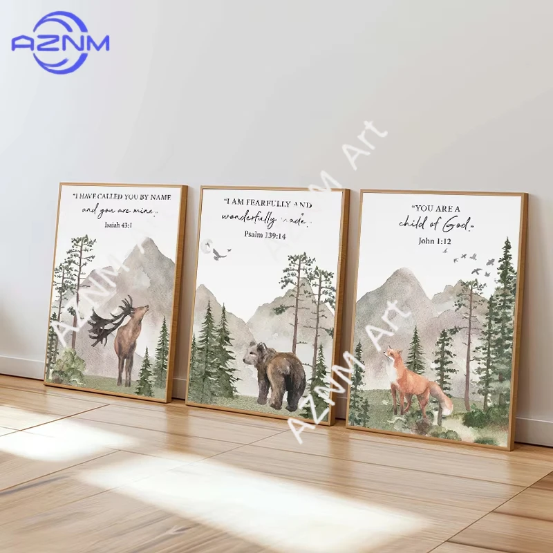 1PC/3PCS Scripture Woodland Mountain Forest Fox Deer Bear Po