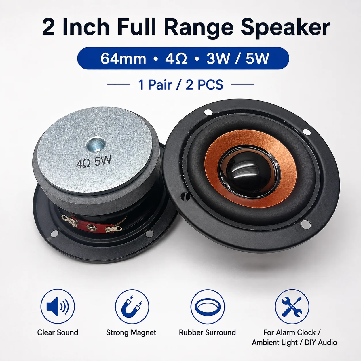 2 Pcs/Lot 63mm 4 Ohm 5W Speakers Subwoofer 45 Core Magnetic Round Bass Loudspeaker DIY Mini Portable Bluetooth Speaker