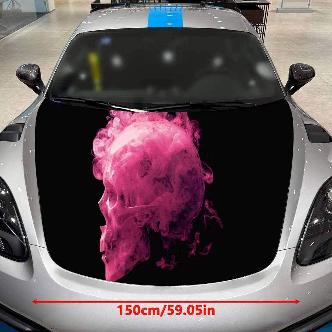 Pink Flame Skull Car Hood Wrap, Car Hood Decal, Car Exterior Accessory, Waterproof and Self-adhesive Auto Cover Sticker, Cool Ca