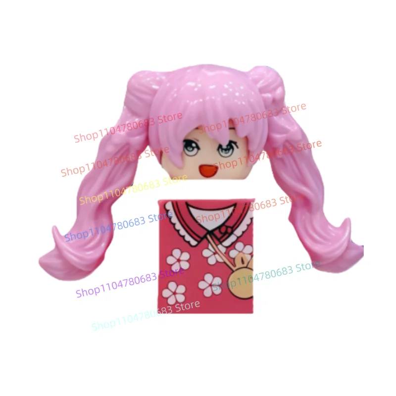 MOC Building Blocks Mini Figure Cute Curly-Haired Girl Assembly Model Ornament Anime Cartoon Decorative Toy Gift Collectible