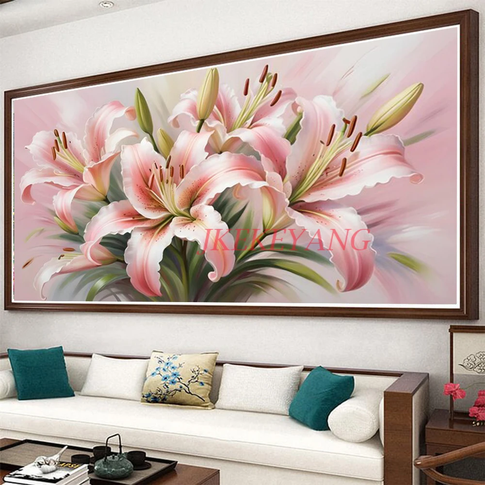 DIY Diamond Painting Cross Stitch Kit Pink Lily Flower Picture Full Square Diamond Mosaic New Collection 2024 Home Decor Gift