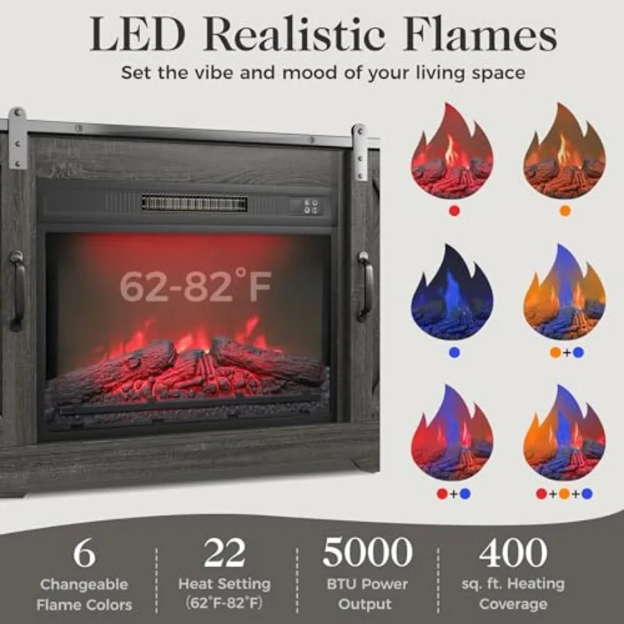 23 Inch Electric Fireplace Insert for TV Stand Recessed Mounted Fireplace Heater with 3D Multicolor Flames and Timer 1400W Free