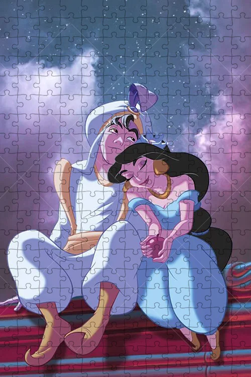 Disney Movie Aladdin Magic Lamp Puzzles 1000 PCS Princess Jasmine and Prince Jigsaw Puzzles Children's Educational Toys Hobbies