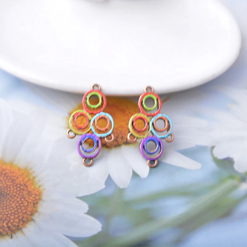 12 Stück/Set Ethnische Ohrringe in Antik-Kupferfarbe mit vier Löchern, Schmuckzubehör, Blumen-Anhänger im Bohème-Stil, DIY-Ohrringe für Frauen – Detail 7