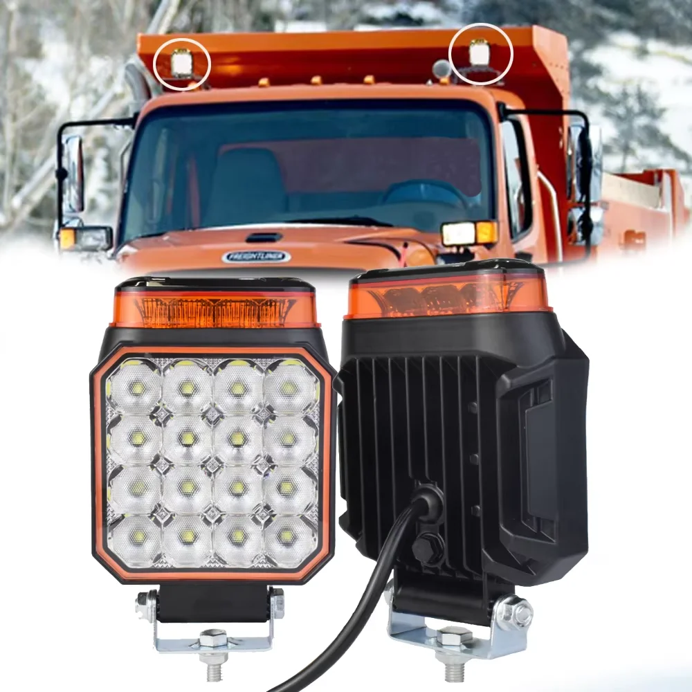 4 Zoll LED-Arbeitsscheinwerfer Flutlicht Spot-Strahl Weiß Amber 360° °   Stroboskop-Blitzleuchte für Jeep, Offroad-Fahrzeuge, Bagger, Gabelstapler, SUV 12V-24V