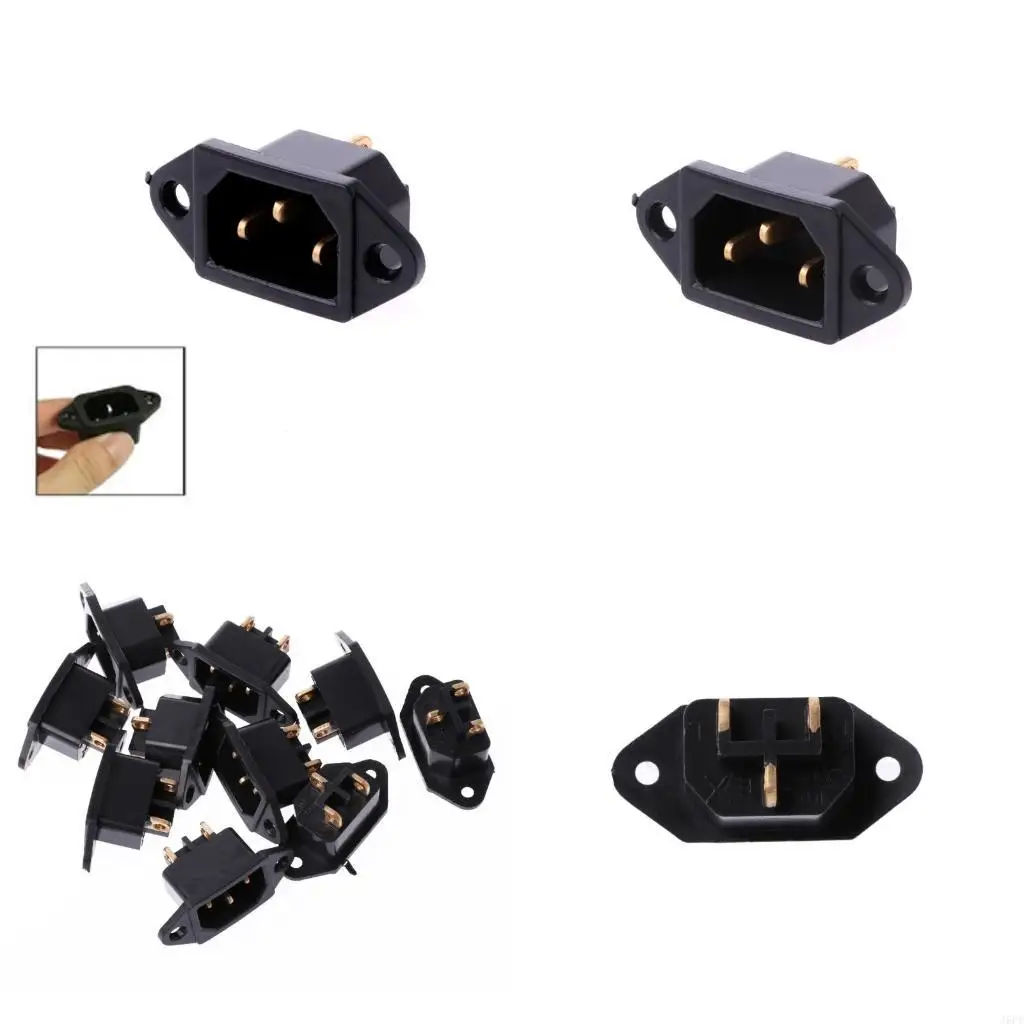 J6PE 10 Pcs/Set AC 250V 10A 3-Pin Terminal IEC320 C14 Inlet Power Plug Socket Black