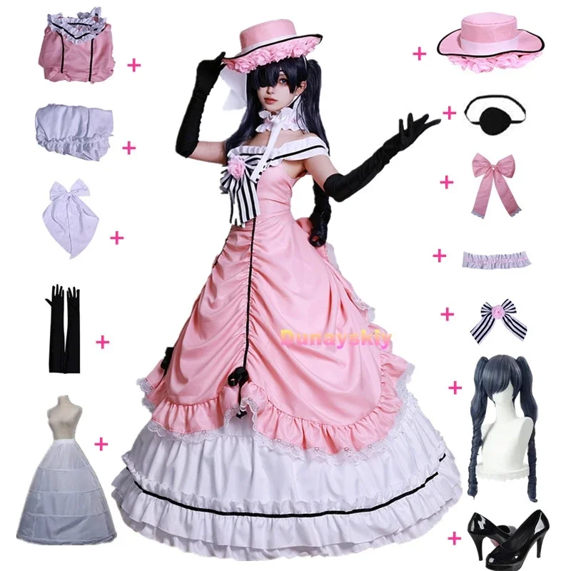 Anime Black Butler Kuroshitsuji Ciel Phantomhive Cosplay Sleeveless Lace Maid Cut Full Dress Uniform Outfit Princess Costumes