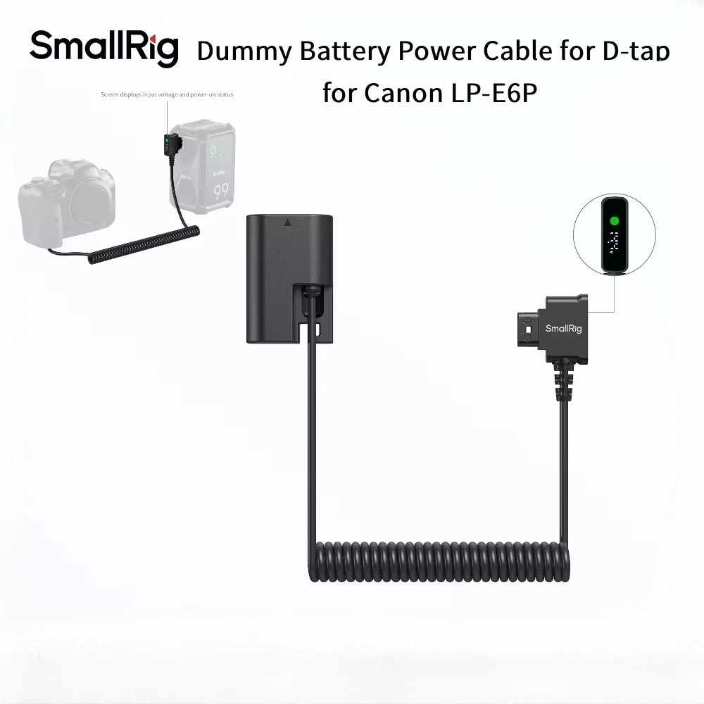 SmallRig 6656 Dummy Battery Power Cable for D-tap for Canon LP-E6P with Display Screen for Canon R5 / R5 Mark II /R6/R6 Mark II
