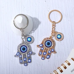 Vintage Hand-Shaped Evil Eyes Keychains Exquisite Rhinestone Alloy Keyrings for Women Men's Car Key Holder Fashion Accessories