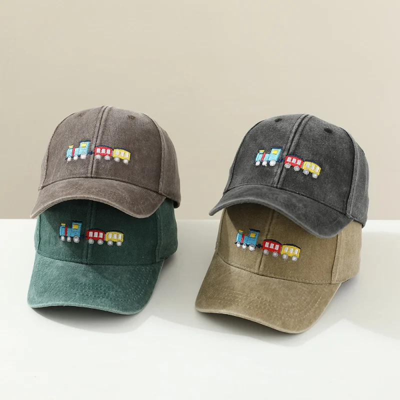 Cross-Border Small Train Washed Baseball Cap Korean Version Unisex Retro Vintage Baseball Cap Spring Autumn New Cartoon Hat