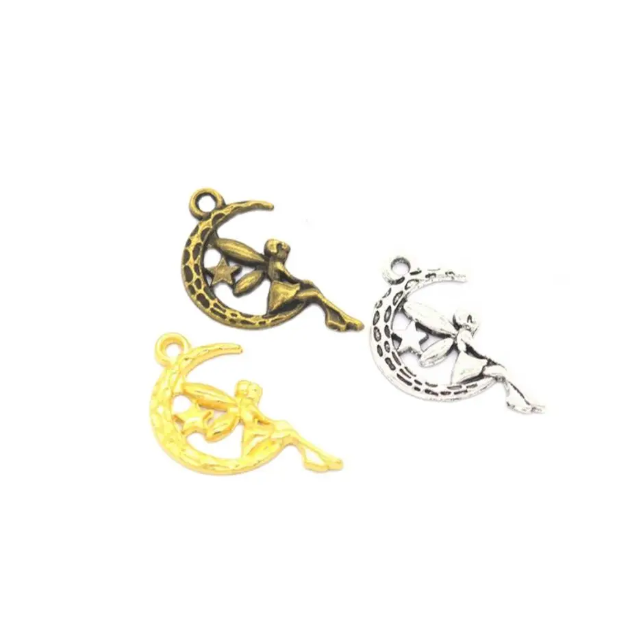 100pcs Charms Fairy Angel Moon Star 25x14mm Handmade Pendant Making fit TibetanBronze,DIY For Necklace F0011