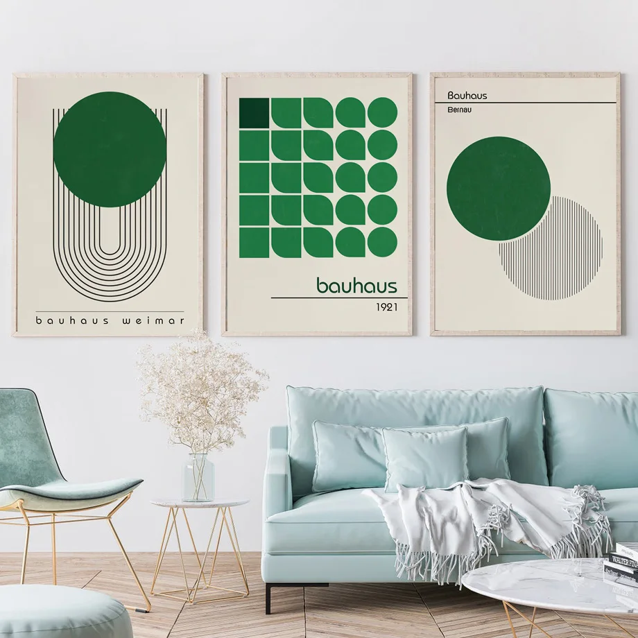 Bauhaus-Modern Green Aesthetic Exhibition WallCanvas Painting, Nordic Posters and Prints, Wall Pictures for Living Room Decor