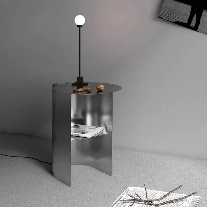 Modern Minimalist Stainless Steel Side Table with Open Storage Shelf Accent End Table for Living Room Bedroom Home Furniture