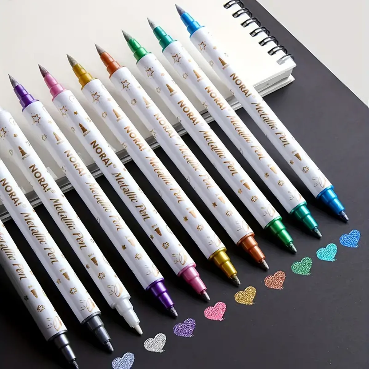 Double-Headed Golden Fiber Pen High-Color Fluorescent Soft round Head Metal Color Pen for Art Craft DIY Hand Account