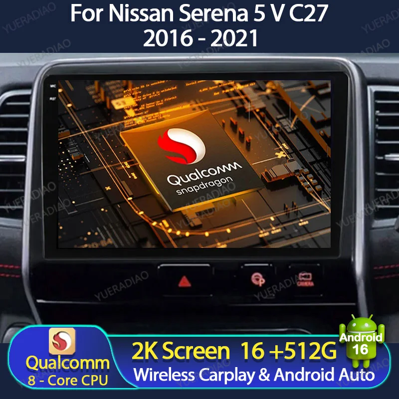 Android 16 Car Radio For Nissan Serena 5 V C27 2016 - 2021 Autoradio Carplay Auto Carplay Multimedia Central GPS NAVI BT 4G WIFI