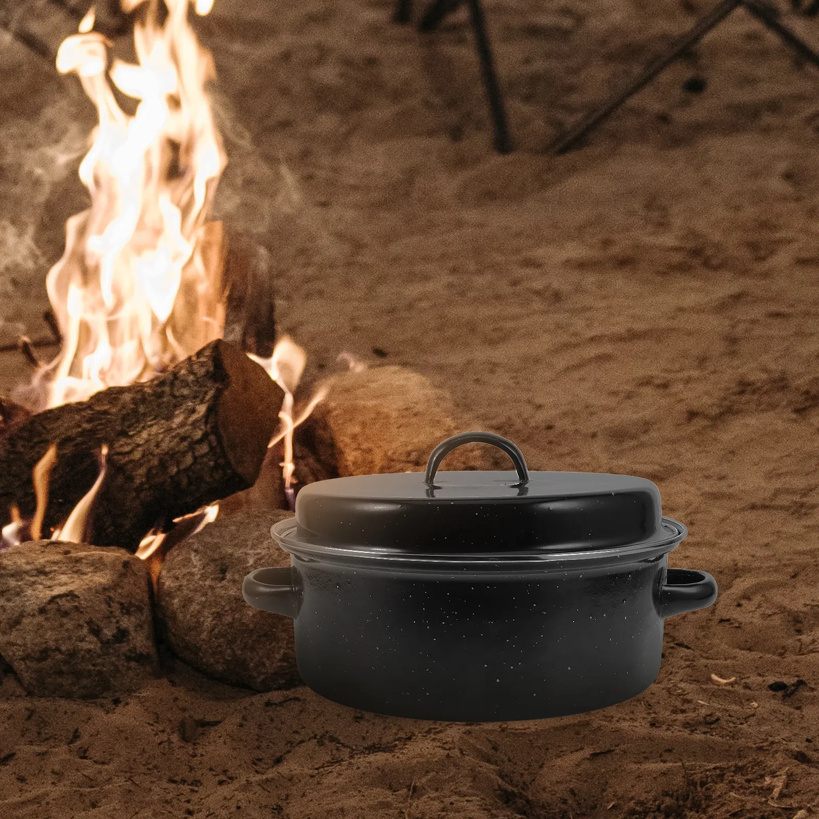 Enamel Roasting Pot with Lid Multi Function Cooking Pot for Roasted Sweet Potatoes Corn Baking Turkey Heat Resistant Kitchen