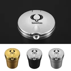 High-end Car Ashtray With LED Light Car Ashtray For Ssangyong Rexton Kyron Korando Trash Box Creative Personality Sign Ashtray