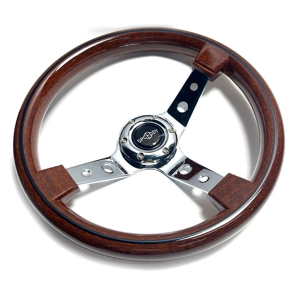 Spceddy MCX General Purpose Brown Mahogany ABS Imitation Solid Wood Steering Wheel 14Inch 350mm Racing Drift Steering Wheel