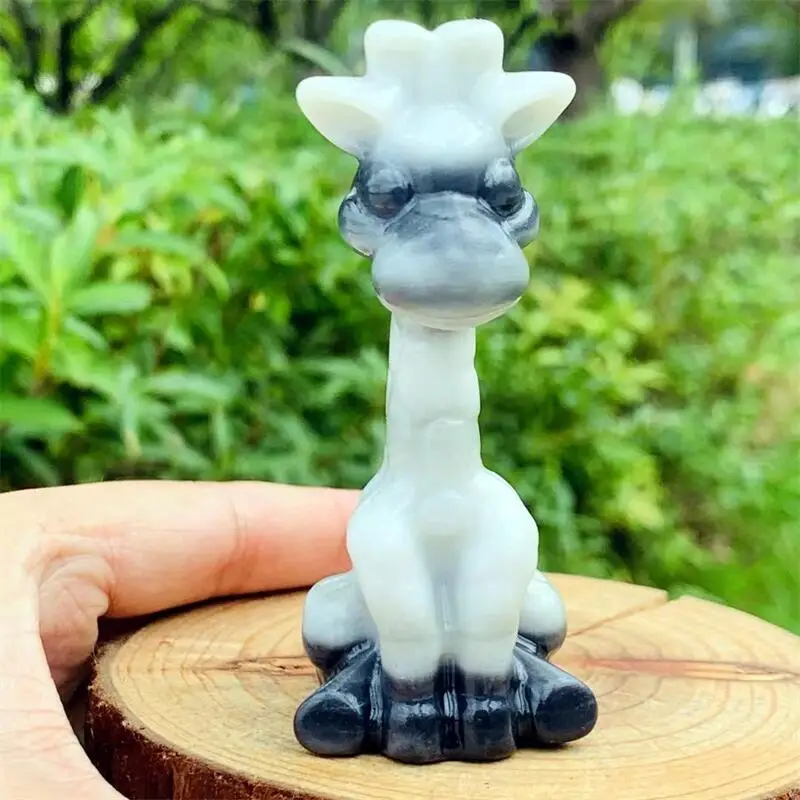 Natural Taichi Stone Giraffe Carving Animal Landscaping Healing Christmas Home Office Decoration Gift 1pcs