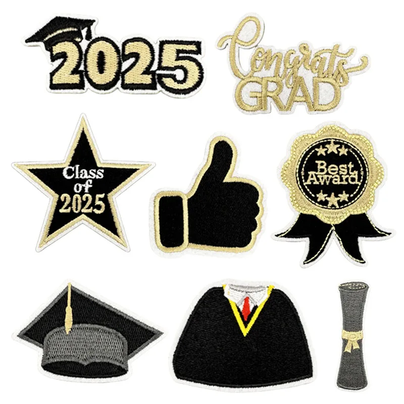 

10 PCS/Set 2025 Graduation Iron On Patches For Clothing thermoadhesive Patch On Graduation Hat/Uniform Embroidery Patches Badges