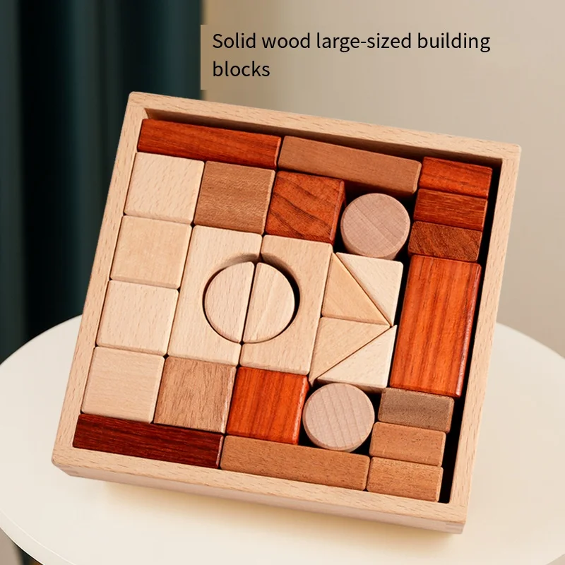 Large Beech Wood Building Blocks, Non-Toxic Paint-Free Montessori Toy, Educational Sensory Bricks for Toddler Early Development