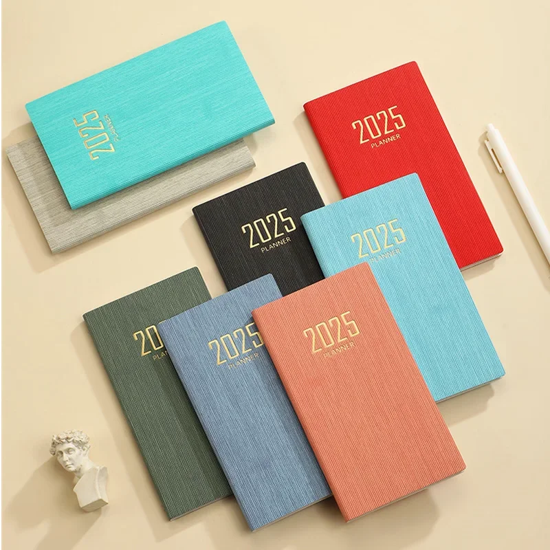 A6 2025 Portable Planner 365 Days Durable Pu Cover Daily Weekly Schedule Notebook Compact Calendar Journal School Office Agenda