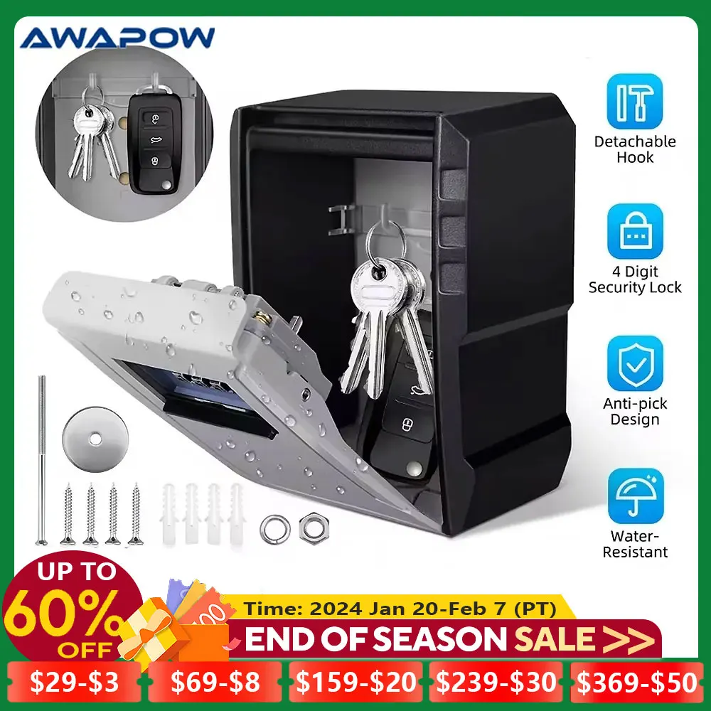 

Awapow Metal Password Key Box Wall Mounted 4 Digits Password Lock Storage Box Waterproof Anti Theft Large Capacity Safe Keybox