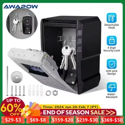 Awapow Metal Password Key Box Wall Mounted 4 Digits Password Lock Storage Box Waterproof Anti Theft Large Capacity Safe Keybox